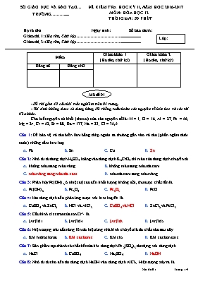 Đề kiểm tra học kì II môn Hóa học Lớp 12 - Năm học 2016-2017